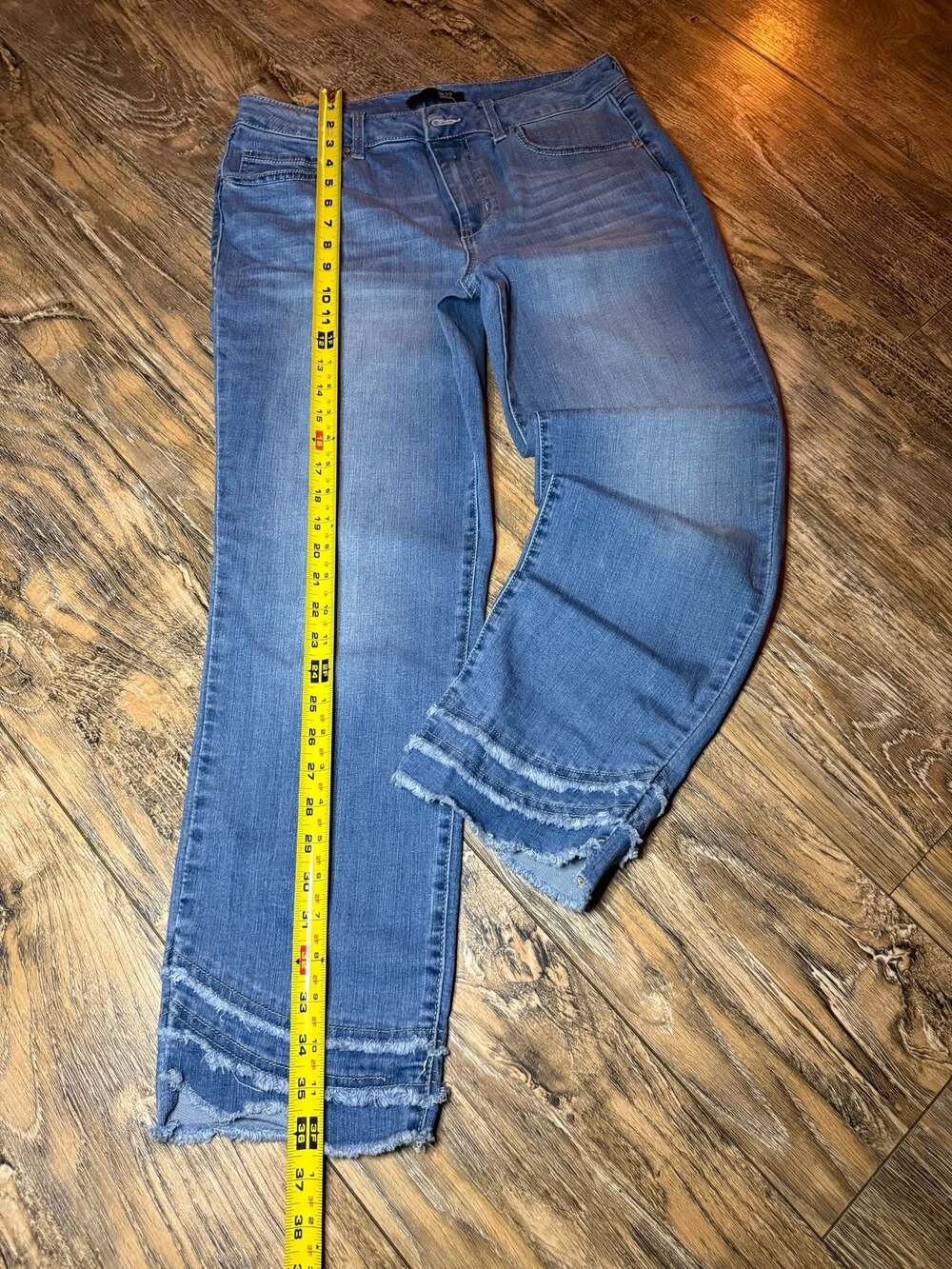 1822 Denim Women's Mid-Rise Raw Hem Fringed Cuff Straight Leg Jeans